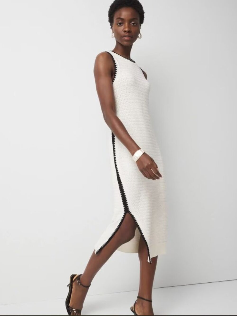 *NWT* Chic WHBM Midi Contrast Trim Sweater Dress Eggnog Sz M - Picture 2 of 9